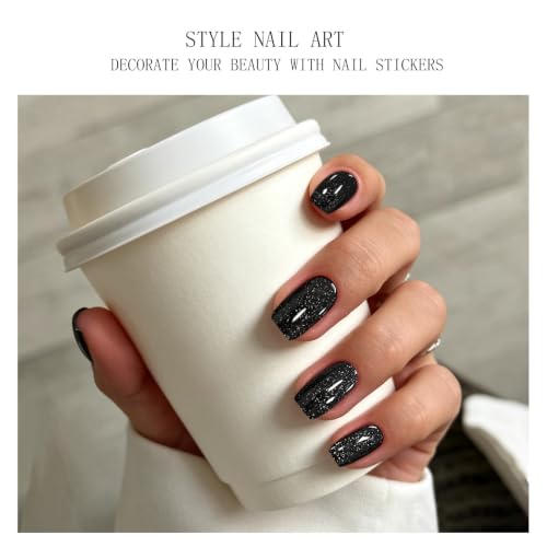 Black Glitter Halloween Gel Nail Art Stickers - Semi Cured Glitter Strips