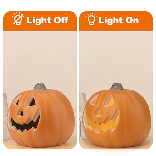 9-Inch Round Smile Face Halloween Jack-o'-Lantern Light Up Pumpkin Lantern - Indoor Outdoor Safety Decor