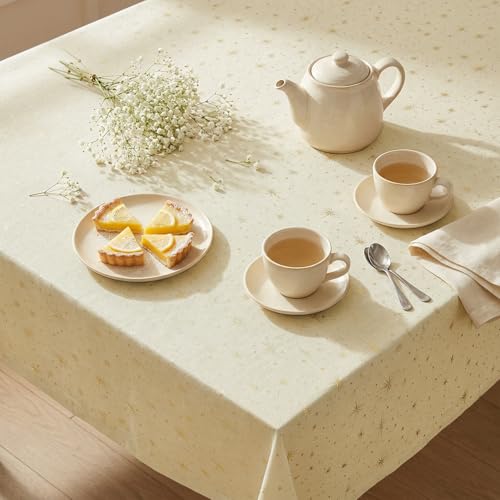 Beige Rustic Star Sequin Tablecloth 60x84 Inch Rectangular Home Decor