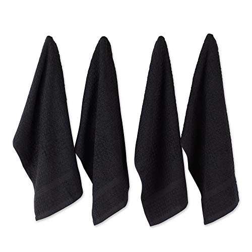 Black Waffle Dishtowel Set - 15x26 Inches, 4 Pieces, Cotton Kitchen Towels