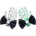 Luminous Skeleton Hand Hair Clips with Black Bow - Halloween Accessory Set