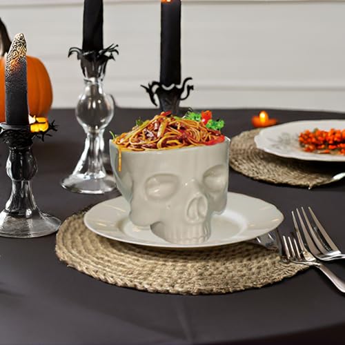 Ceramic Skull Bowls Set - Halloween Decor & Gothic Dining, 50 OZ & 12 OZ