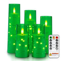 5pcs Green Flameless Battery Operated Candles with Remote Timer & Fairy Lights