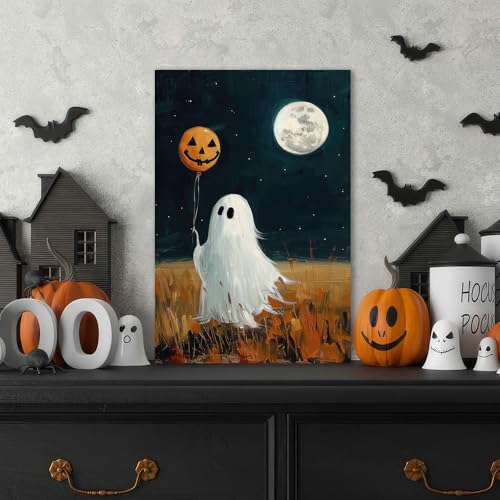 Halloween Ghost Wall Art Canvas - Moon Walk Variation 24x16 Inches