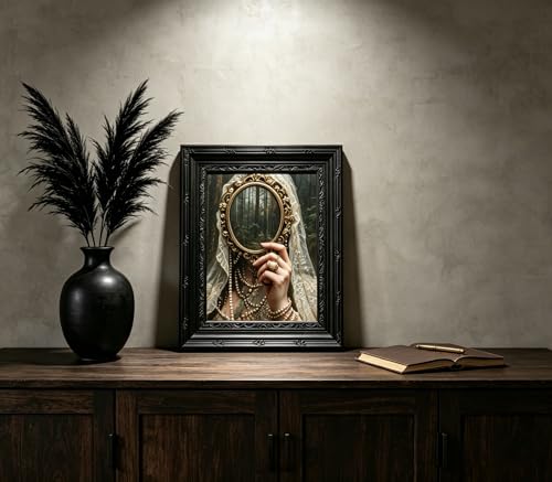 Framed Gothic Mirror Wall Art - Victorian Forest Scene, 16x12 Inches