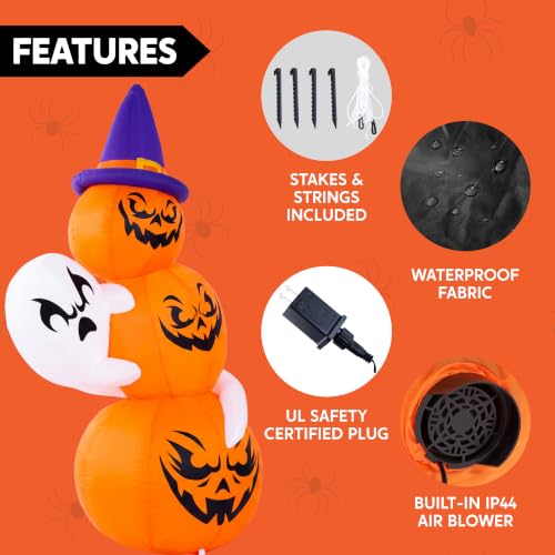 6 FT Halloween Inflatable Ghost and Pumpkin Decor with Witch Hat - Outdoor Halloween Decorations, White Ghost with Pumpkin Variation