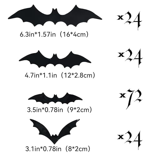 144 Pcs Halloween 3D Bat Stickers Set - Black Indoor Outdoor Horror Decorations