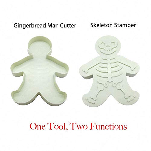 2-Pack Skeleton Cookie Mold with Stamp - Skull & Sugar Skull Cookie Cutter for Halloween and Christmas Baking