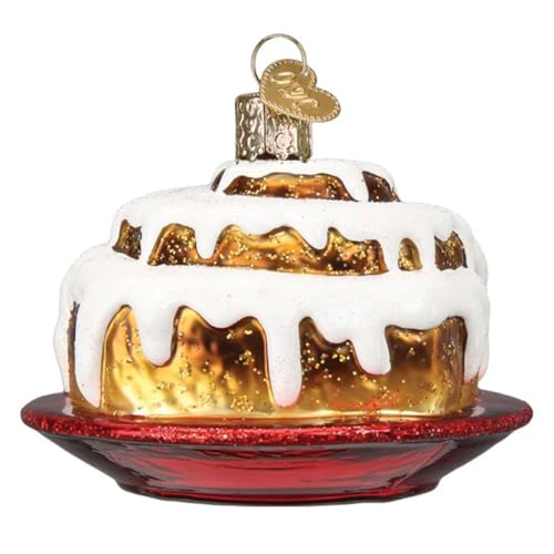 Christmas Tree Ornament - Hand-Painted Glass Cinnamon Roll with Icing & Glitter, Holiday Decorations