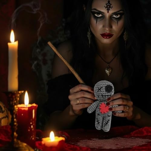 Grey Voodoo Doll with 18 Pins Stress Relief Creepy Plush Toy Halloween Decoration