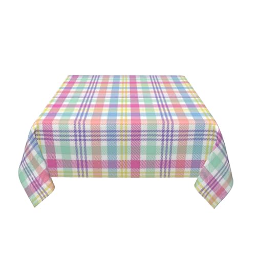 Easter Checkered Tablecloth 60x60 Inch Colorful Buffalo Plaid Square Table Cover