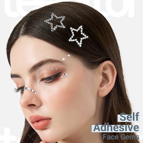 Self Adhesive Valentine's Day Face Gems Set - Multicolor Love Heart, Star, Moon, Round Stickers for Women
