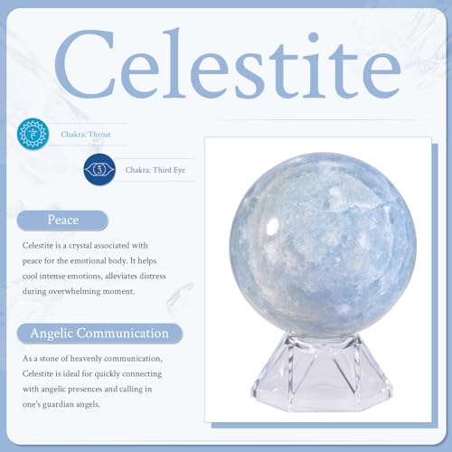 Blue Celestite Stone Sphere Figurine - 2.36-2.76 Inches, Healing & Decor