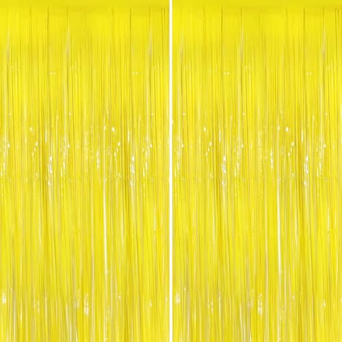 Pastel Yellow Foil Fringe Curtains 2 Pack for Birthday & Party Decorations