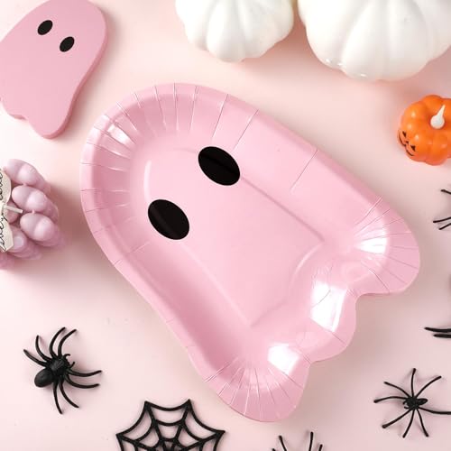FoldTier 100 Pcs 9 Inch Ghost Halloween Paper Plates Pink Disposable Party Tableware