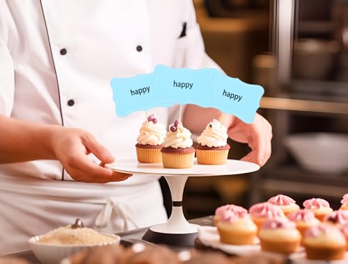 Blue Cake Cupcake Toppers Set - 20 Blank Food Picks for Party Decor