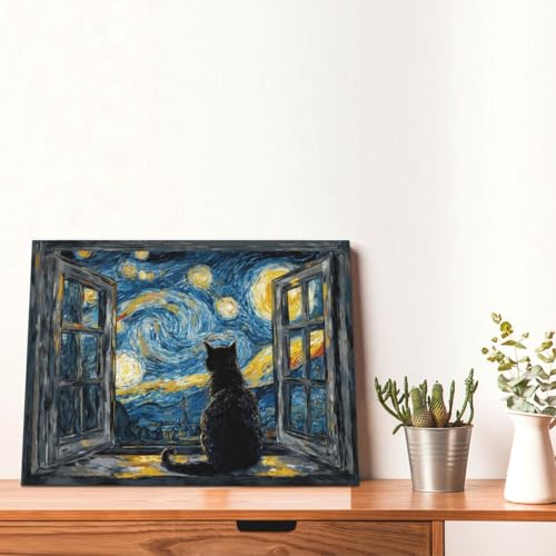 Black Cat Wall Art Decor Canvas Prints 16x12 Inch Framed Picture – Variation of THIS Listing