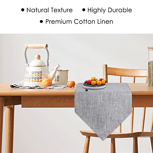Farmhouse Burlap Cotton Linen Table Runner - Grey, 12x82 Inch