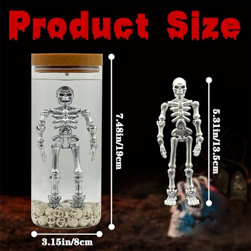 Skeleton Water Lamp - Creepy Horror Skeleton in Jar with Skulls, Silver Variation