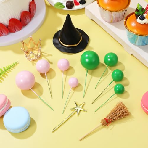 Wicked Cake Topper Decorations Set - Witch Hat Crown Wand Broom Mini Balls