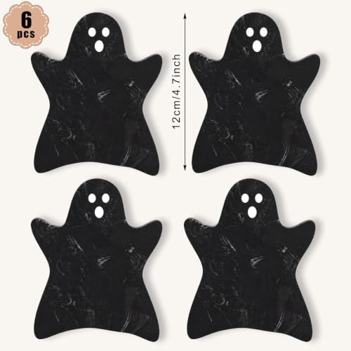 Halloween Ghost Marble Coasters - Black & White Set, 4 Pieces with Silicone Feet