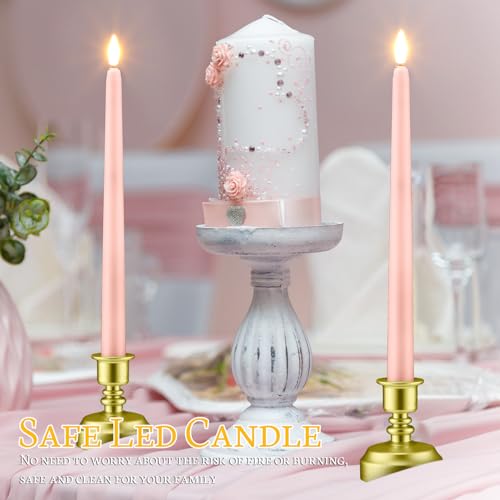 Pink Flameless Taper Candles with Remote Control Set - Realistic Flickering LED Lights for Holiday & Wedding Decor (24 Pack)