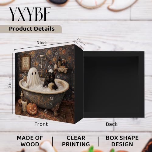 Halloween Black Cat Ghost Bathroom Decor Wood Desk Sign - Ghost 03
