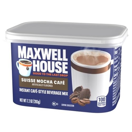Maxwell House Suisse Mocha Cafe Beverage Mix - Caffeinated, 7.2 oz Can | Pack of 4