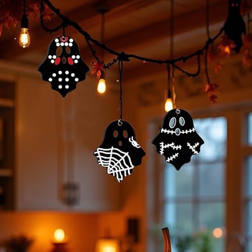 20Pcs Wooden Halloween Ghost Ornaments for Indoor Outdoor Tree Decorations