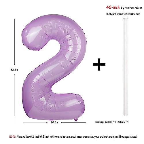 Purple Number 2 Foil Balloon 40 Inch Helium Mylar Party Decor - Variation of Macaron Purple 2