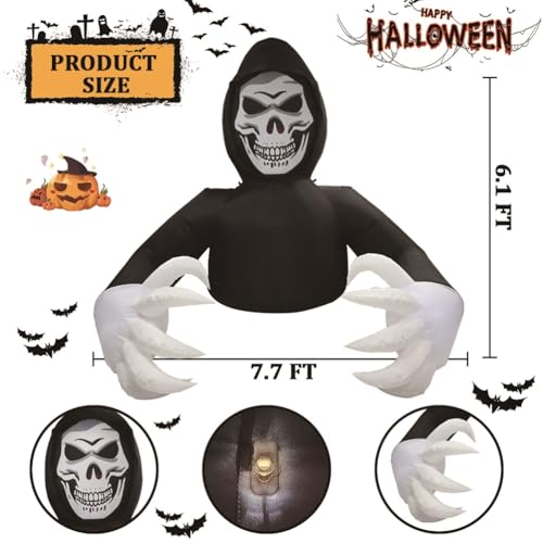 7.7FT Inflatable Halloween Grim Reaper with Sound & LED Lights for Outdoor Yard Decor