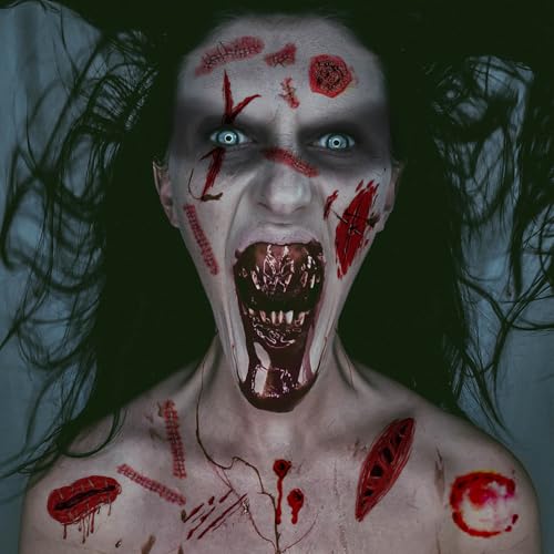 Fake Scars Temporary Tattoos A - 60+PCS Horror Blood Zombie Wounds Halloween