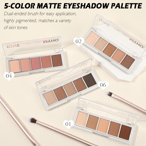 Matte Eyeshadow Palette 5 Colors - Neutral Nude Taupe Dark Brown - Variation 06#