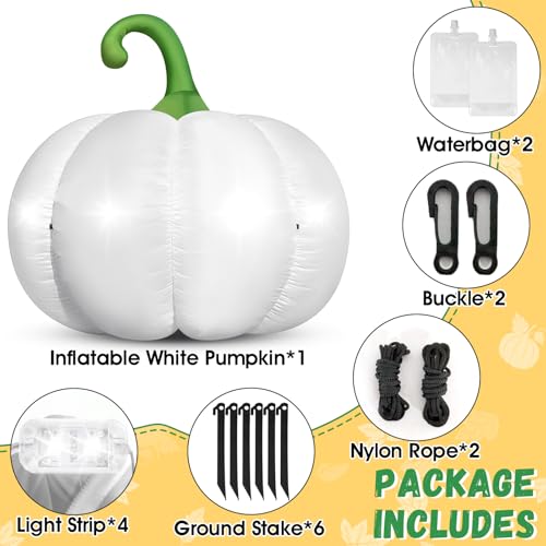 Giant White Inflatable Pumpkin with LED Lights for Halloween & Fall Decor