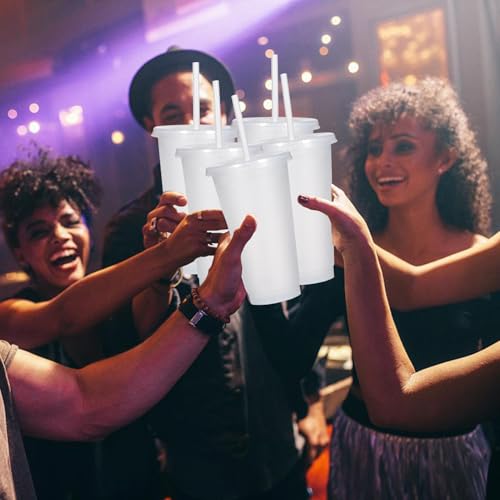 15 Pack Glitter Water Bottles with Straws and Lids, 24oz Reusable Travel Tumblers - White Glitter