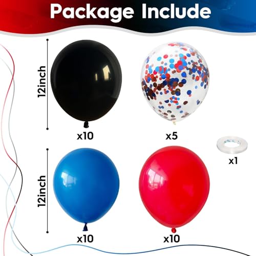 12 Inch Red Blue Black Latex Balloons Set - Spider Theme Party Decorations - Variation: Red Blue Black