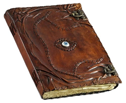 Large Hocus Pocus Spell Book Decor Leather Journal for Halloween - Brown 10x7