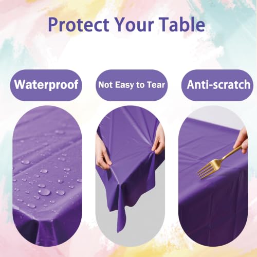 F01 Purple 6 Pack Disposable Plastic Rectangle Tablecloths 54x108 Inches - Party & Event Decor