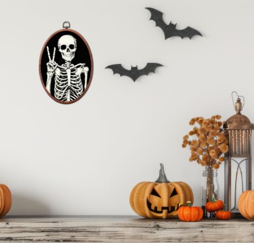 Funny Skeleton Wall Art - Halloween Oval Wall Hanging Decorations - Variation 17