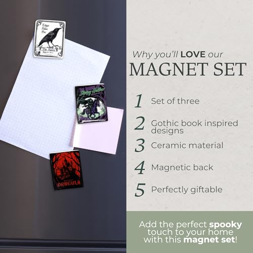 Ceramic Book Magnet Set - Gothic Literary Titles for Refrigerator Decor