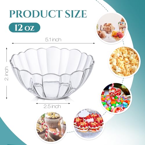 12 Pack Plastic Serving Bowls 5.1 Inch Crystal Clear Food & Snack Dishes