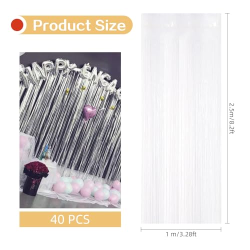 White Foil Curtain Backdrop - 40 Pack Metallic Tinsel Fringe Party Decor - Variation of THIS listing