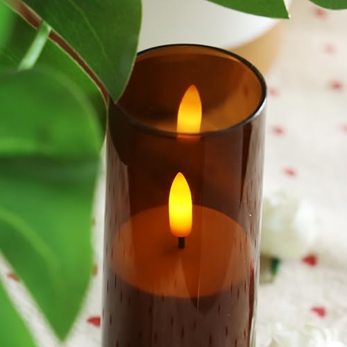 6-Pack Flameless LED Candles with Remote & Timer - Brown Acrylic, 2x6 Inches