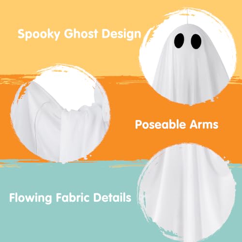 Halloween Light-Up Flying Ghost Decorations - 2 Pcs, 47 Inch, Cold White, Outdoor Indoor Haunted House Prop
