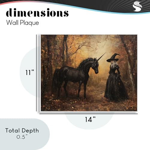 Halloween Gothic Unicorn Wall Plaque - 11x14 Inch Fantasy Wall Art - Autumn Witchcraft Decor