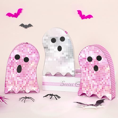 Halloween Disco Ghost Decor Set - Pink Silver 3-Piece Table Centerpieces