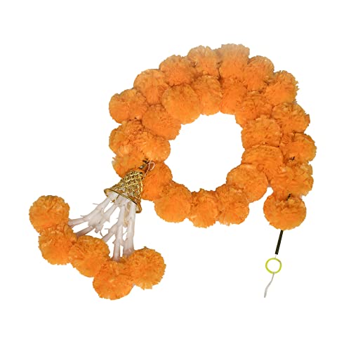 Artificial Marigold Garland - 5 Feet Long Flower Strands for Indian Decor, Weddings, Diwali, Christmas - Orange - 5 Pieces
