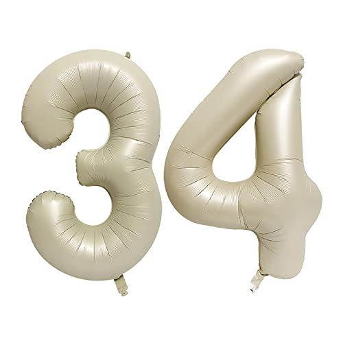 40 Inch Number Foil Balloon for 34th Birthday Celebration - Cream White