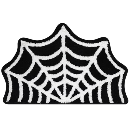 Moutina Spider Web Gothic Bathroom Rug 20x31 Inch Black Halloween Decor