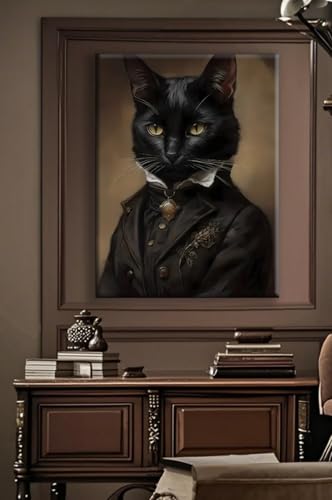 Black Cat Canvas Wall Art Poster - Gothic Home Decor, 11.5x15 Inch - Variation C001